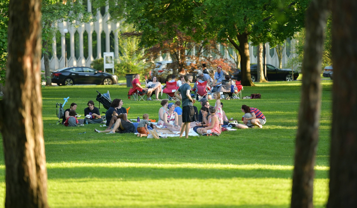 Groups of people picnic in the park.
