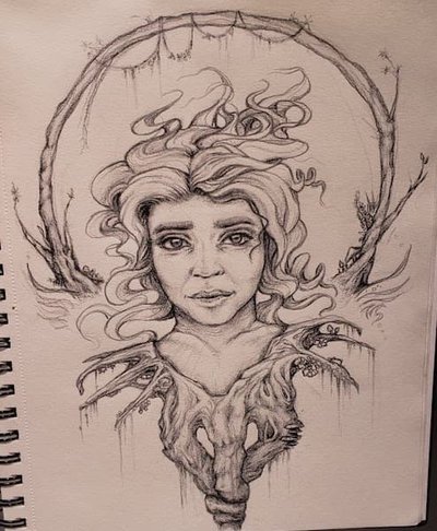 A pencil sketch of a mythical girl