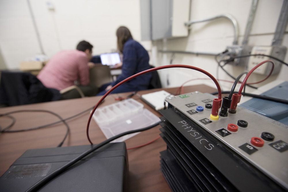 Down the hall from the laser lab, Ry Currier ‘22 and Alex Khate ‘22, embark on a synthesizer build.