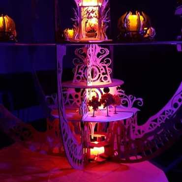 Wooden intricate cut-outs.