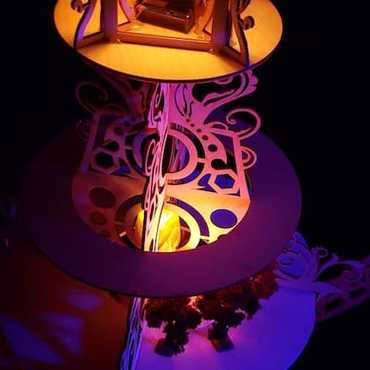 Wooden intricate cut-outs.