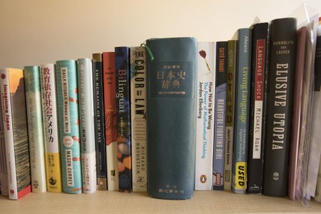 Books on a bookshelf.