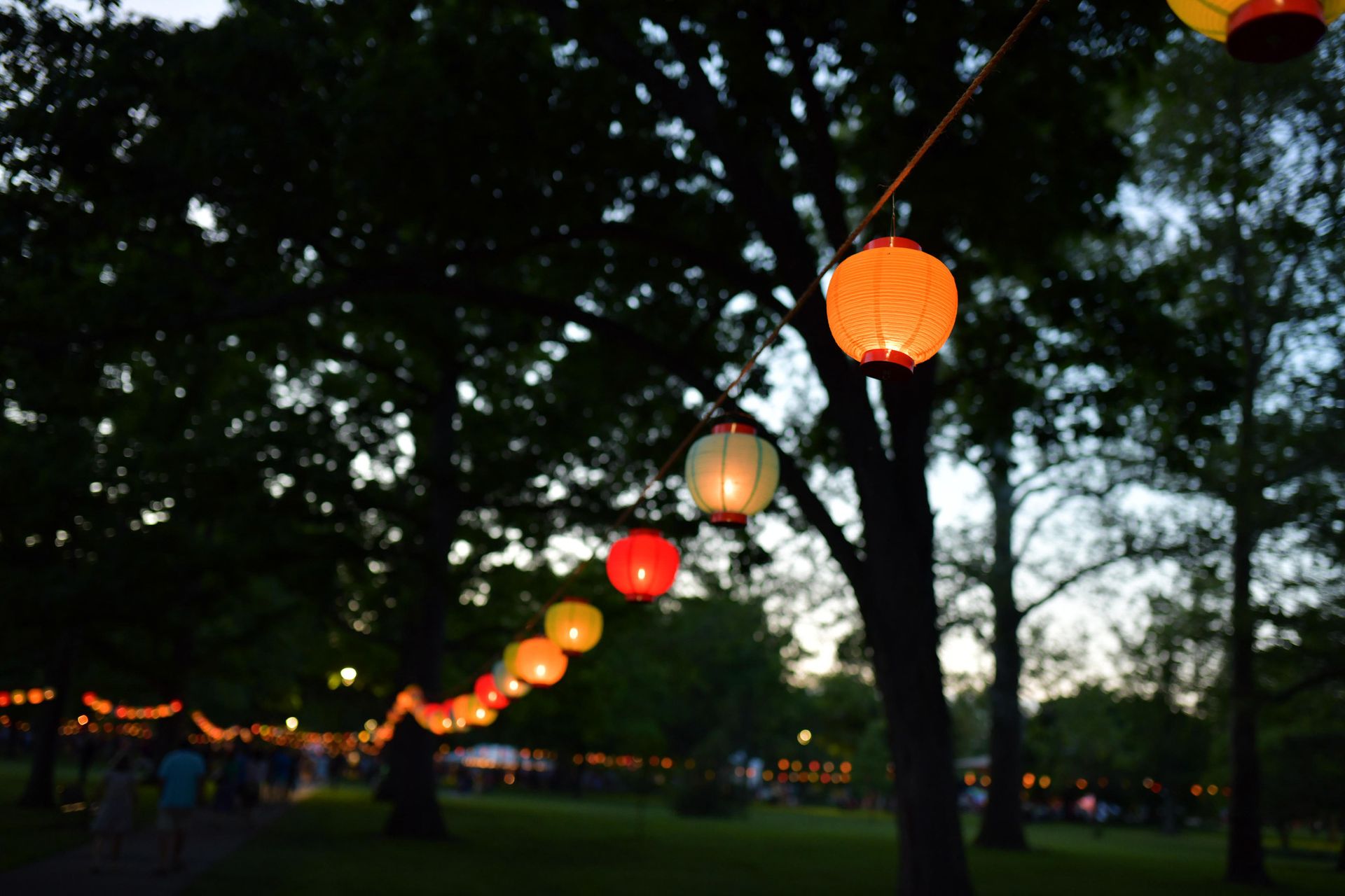 Lanterns hang from a rope.