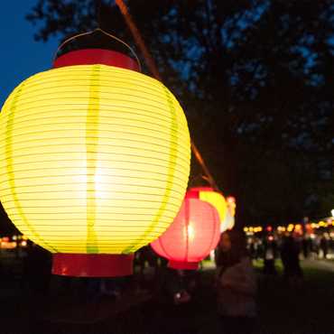 A close-up of a lantern at night